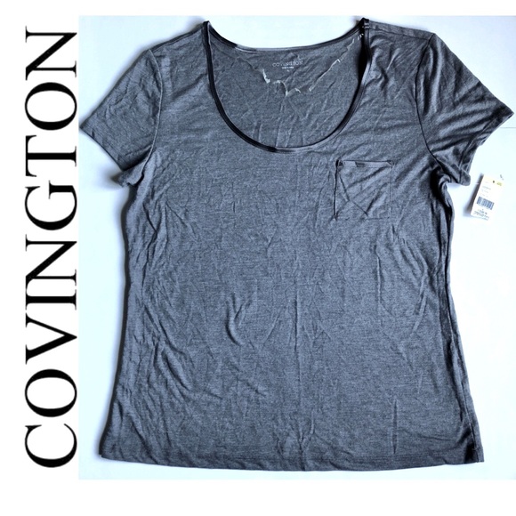 NEW COVINGTON Sleep Tee Shirt Satin Trim Large Gray Women’s - Picture 2 of 15